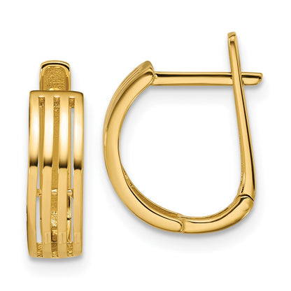 14K Yellow Gold Polished And Grooved Hinged Hoop Earrings