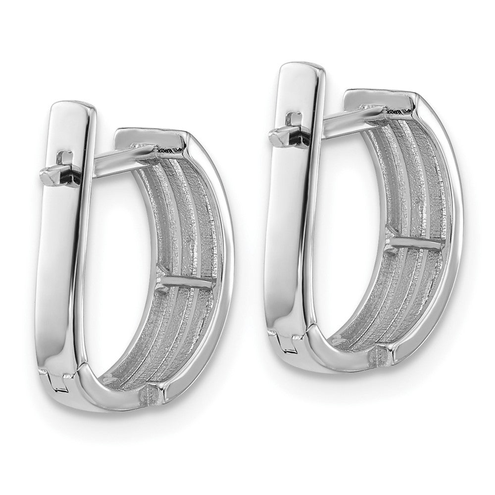 14K White Gold Polished And Grooved Hinged Hoop Earrings