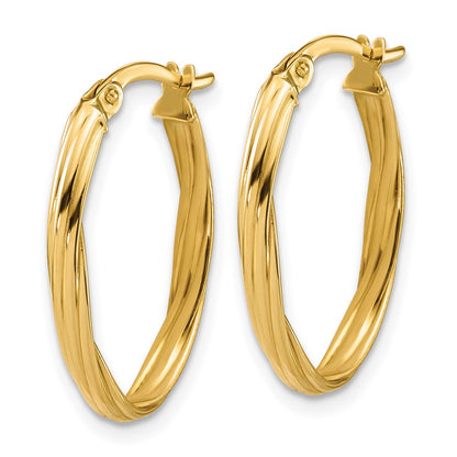 14K Yellow Gold Polished And Grooved Twist Oval Hoop Earrings