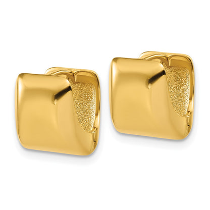 14K Yellow Gold Polished Puff Square Hinged Hoop Earrings