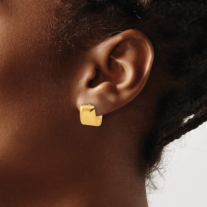 14K Yellow Gold Polished Puff Square Hinged Hoop Earrings