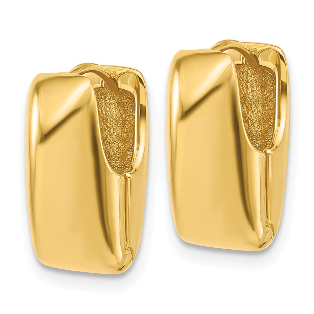 14K Yellow Gold Polished Puff Oval Hinged Hoop Earrings