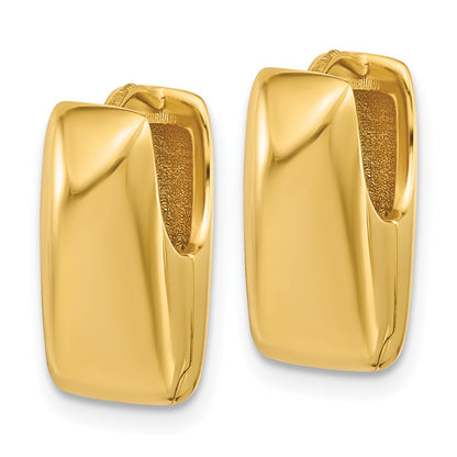 14K Yellow Gold Polished Puff Oval Hinged Hoop Earrings