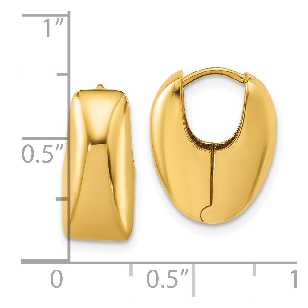 14K Yellow Gold Polished Puff Oval Hinged Hoop Earrings