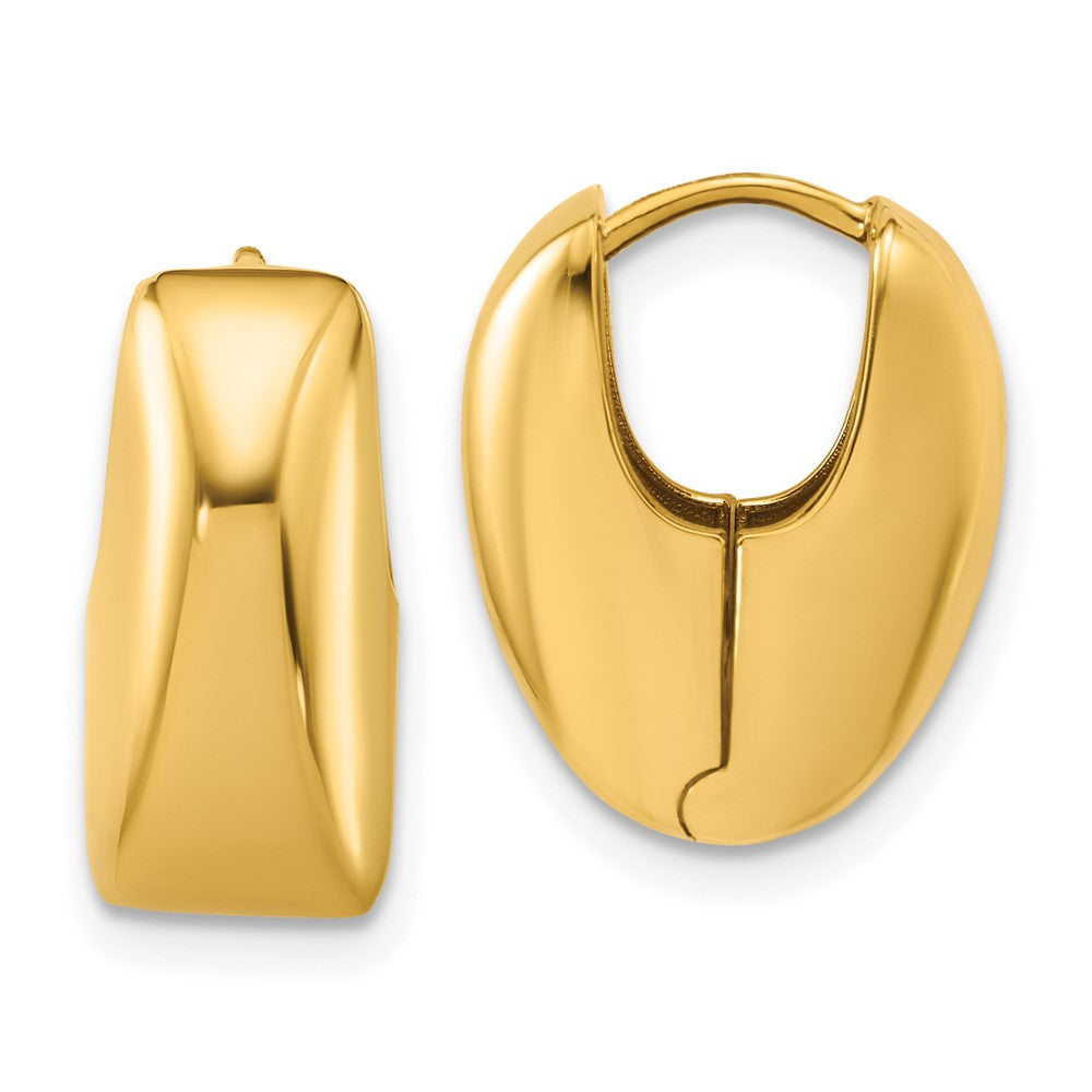 14K Yellow Gold Polished Puff Oval Hinged Hoop Earrings