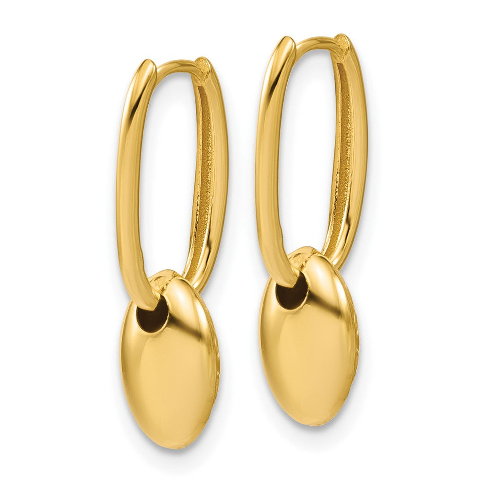 14K Yellow Gold Polished / Dia Cut Oval Bead Hinged Hoop Earrings