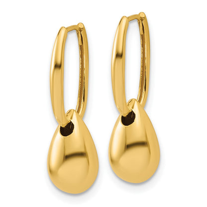 14K Yellow Gold Polished Oval Bead Hinged Hoop Earrings