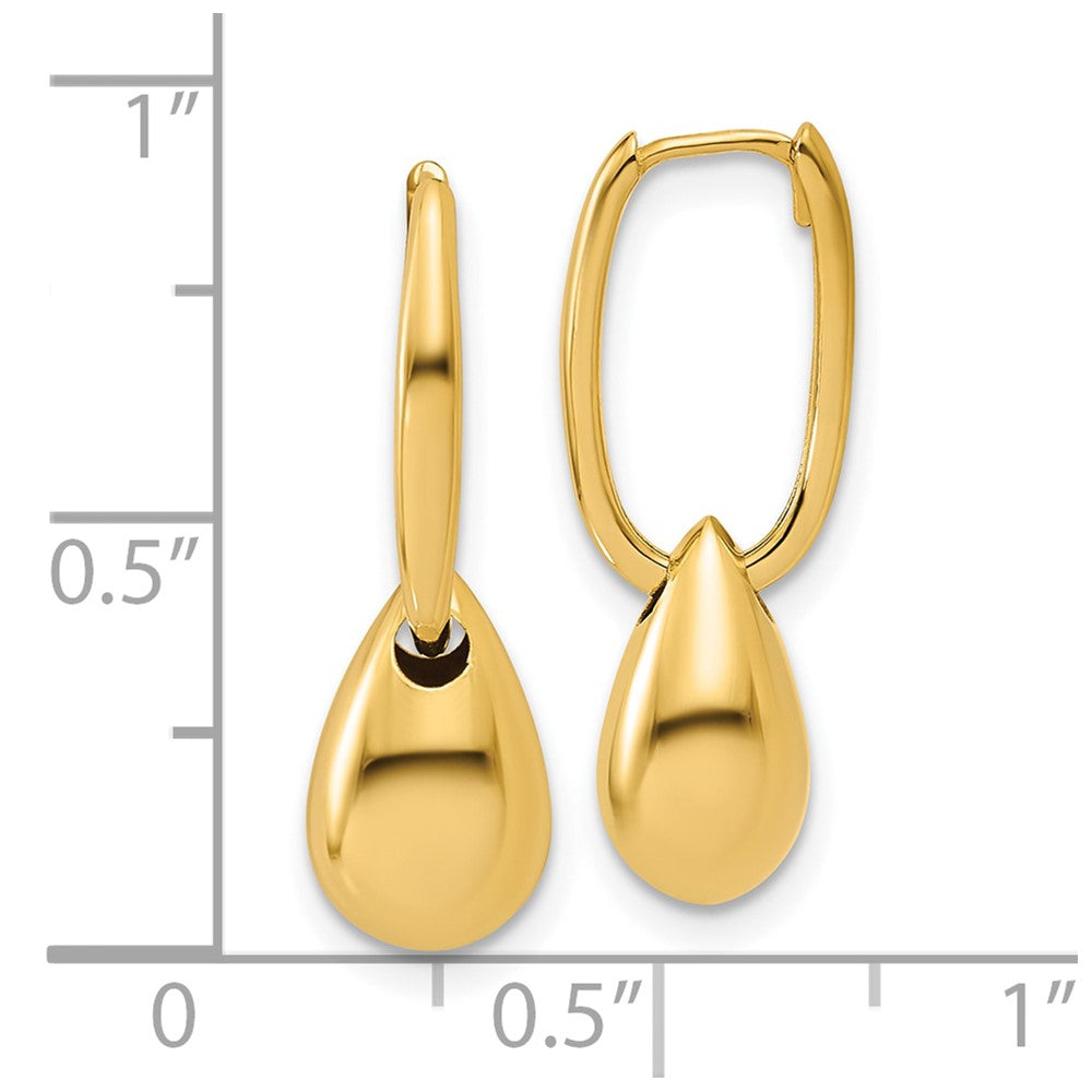 14K Yellow Gold Polished Oval Bead Hinged Hoop Earrings