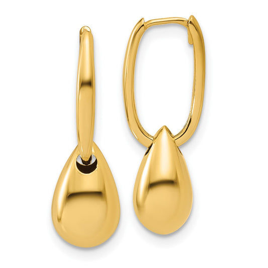 14K Yellow Gold Polished Oval Bead Hinged Hoop Earrings