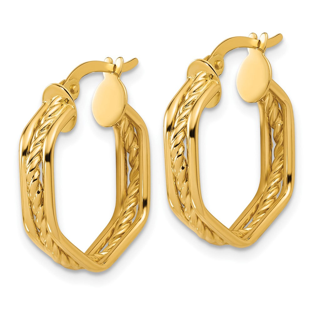 14K Yellow Gold Polished And Twisted Hoop Earrings