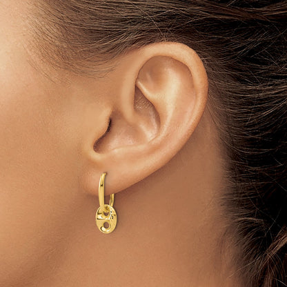 14K Yellow Gold Polished/Dia Cut Mariner Bead Hinged Hoop Earrings