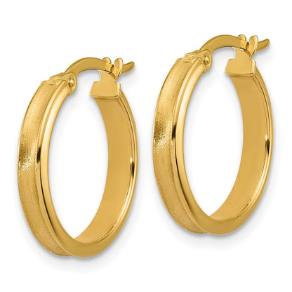 14K Yellow Gold Polished And Satin Round Hoop Earrings