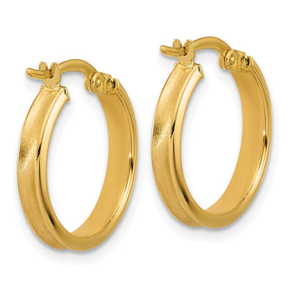 14K Yellow Gold Polished And Satin Round Hoop Earrings
