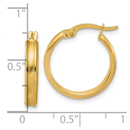 14K Yellow Gold Polished And Satin Round Hoop Earrings