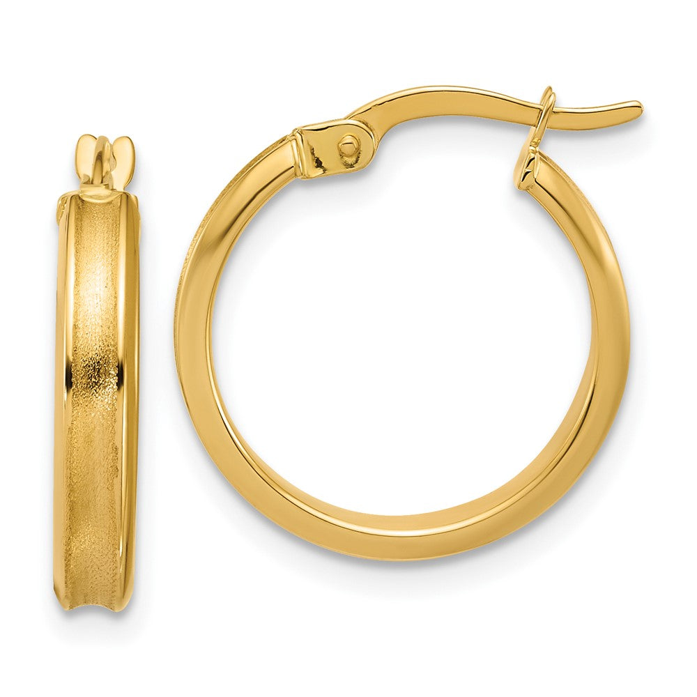 14K Yellow Gold Polished And Satin Round Hoop Earrings