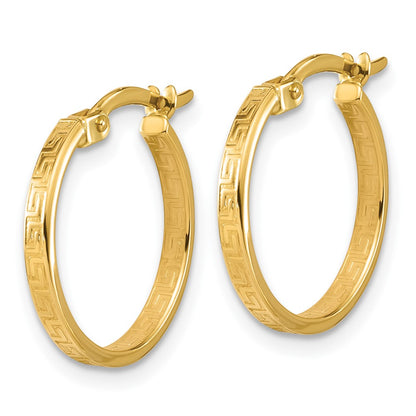 14K Yellow Gold Polished Greek Key Round Hoop Earrings