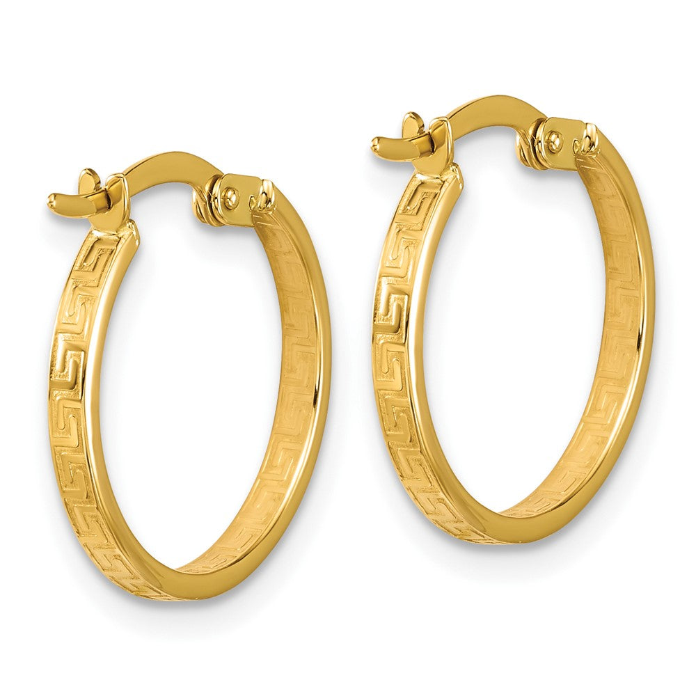14K Yellow Gold Polished Greek Key Round Hoop Earrings