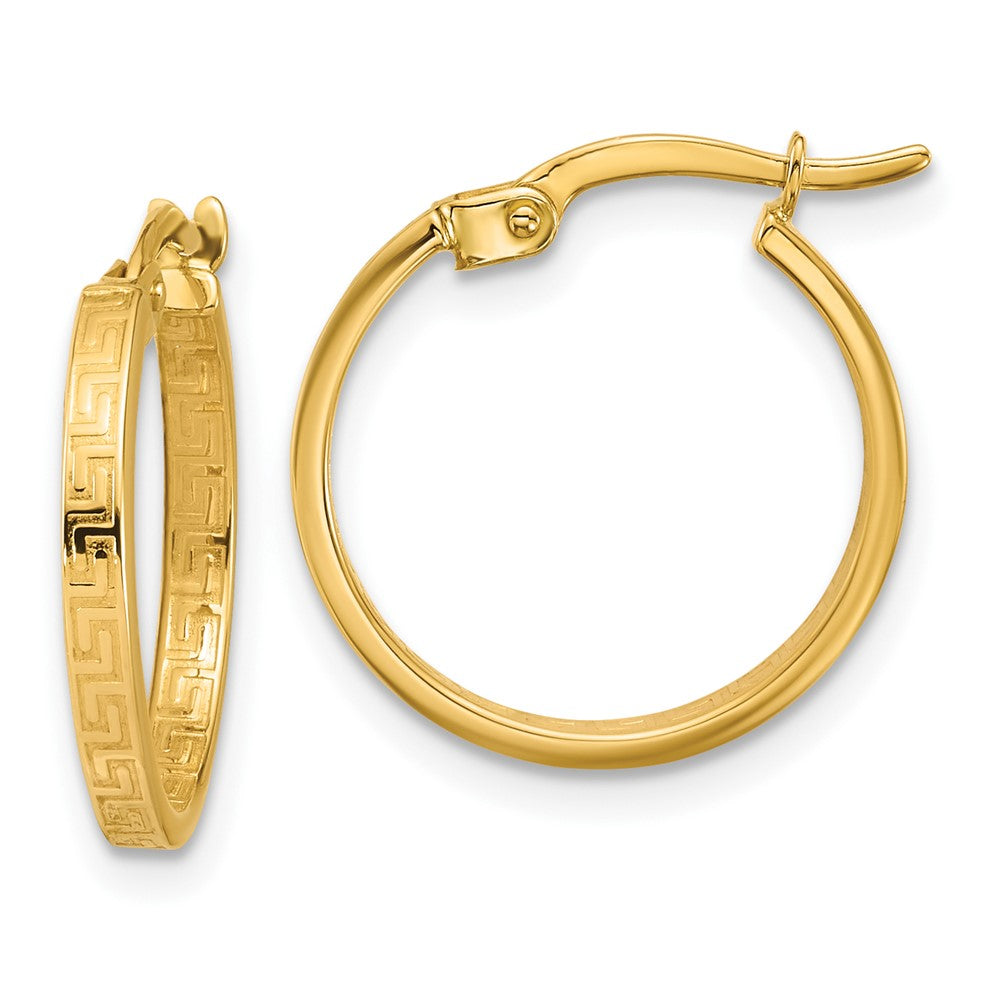 14K Yellow Gold Polished Greek Key Round Hoop Earrings