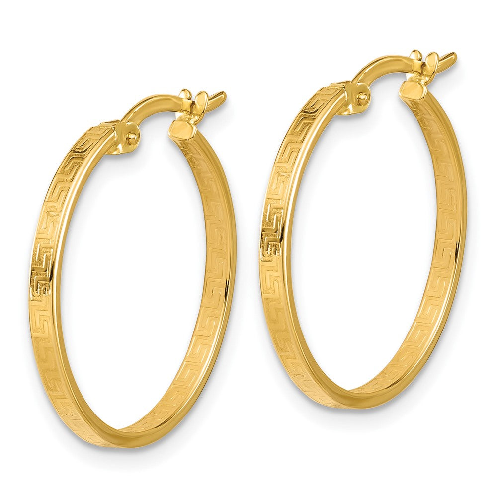 14K Yellow Gold Polished Greek Key Round Hoop Earrings