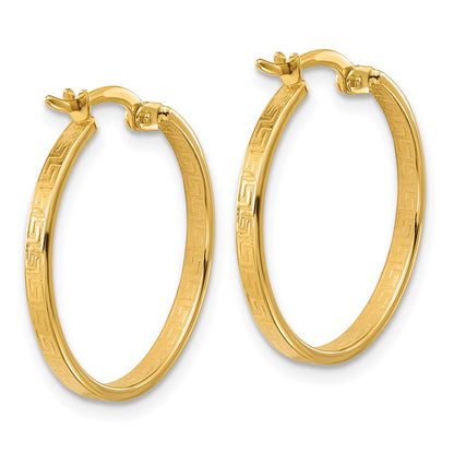 14K Yellow Gold Polished Greek Key Round Hoop Earrings
