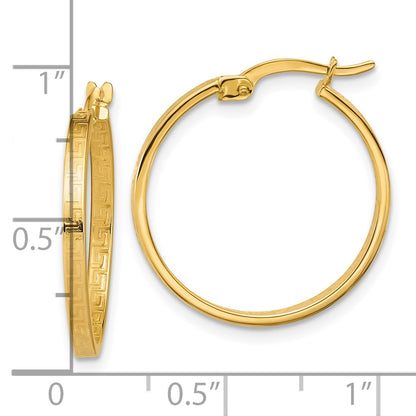 14K Yellow Gold Polished Greek Key Round Hoop Earrings