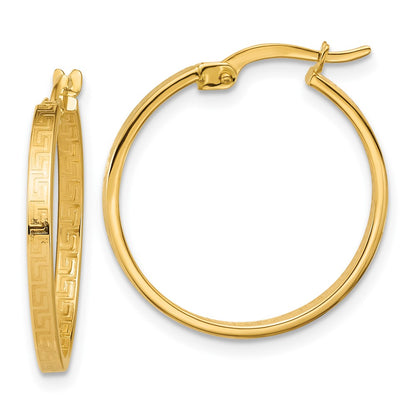 14K Yellow Gold Polished Greek Key Round Hoop Earrings
