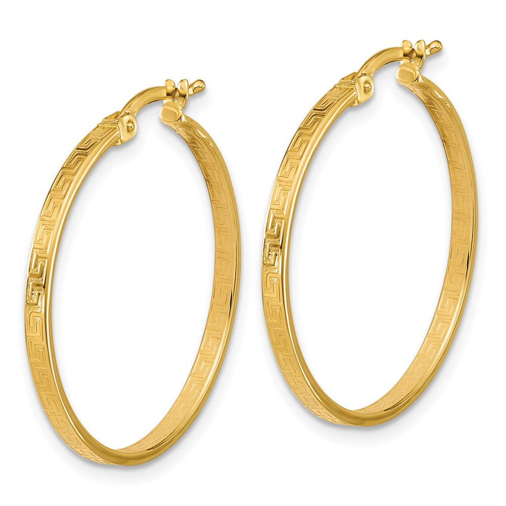 14K Yellow Gold Polished Greek Key Round Hoop Earrings