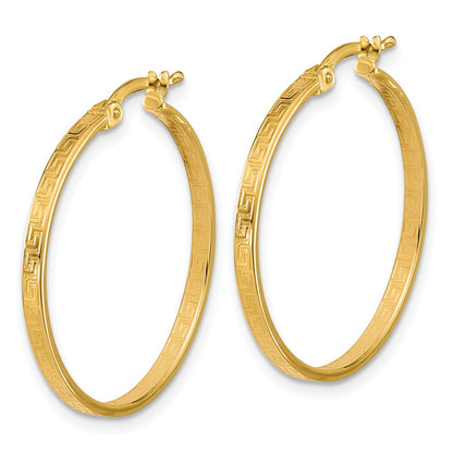 14K Yellow Gold Polished Greek Key Round Hoop Earrings