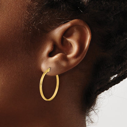 14K Yellow Gold Polished Greek Key Round Hoop Earrings