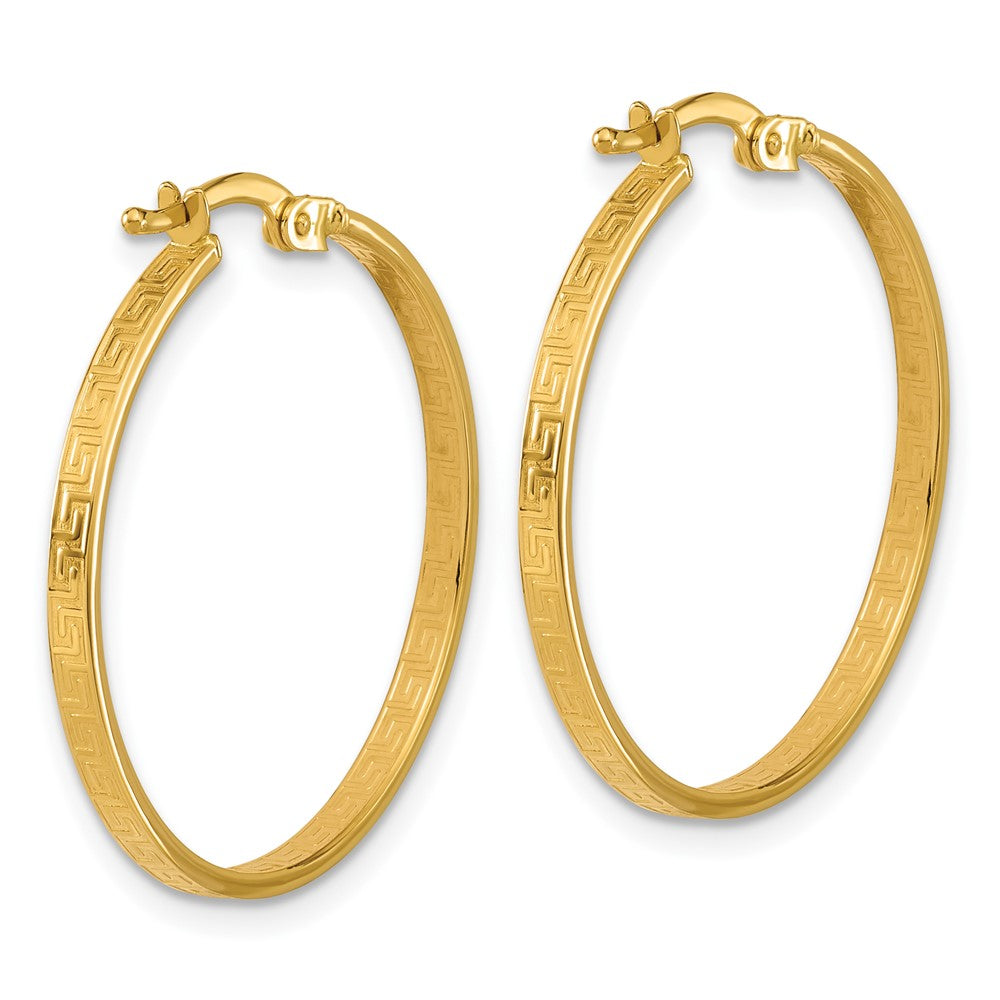 14K Yellow Gold Polished Greek Key Round Hoop Earrings