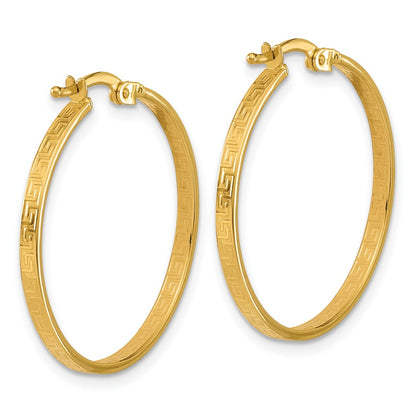 14K Yellow Gold Polished Greek Key Round Hoop Earrings