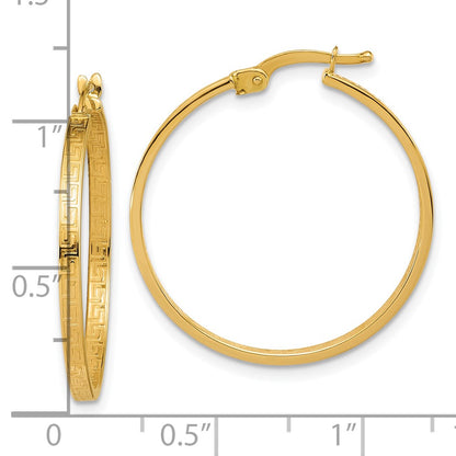 14K Yellow Gold Polished Greek Key Round Hoop Earrings