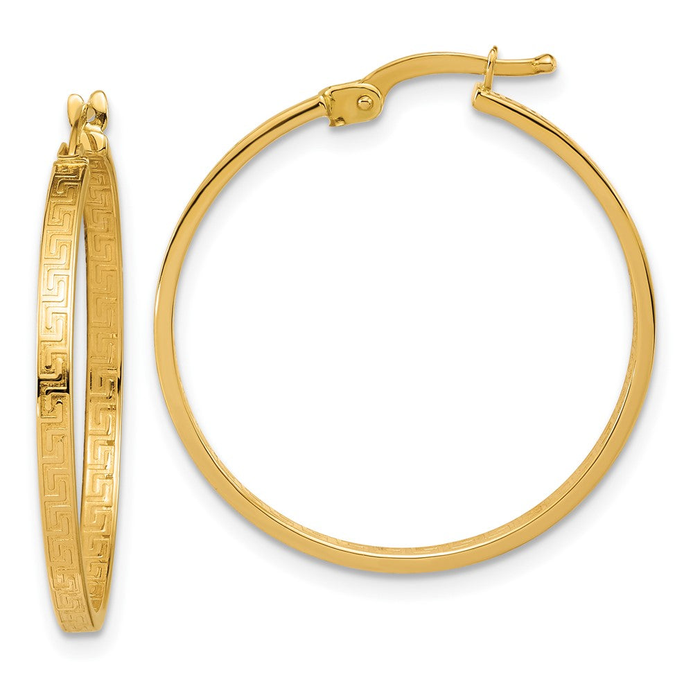 14K Yellow Gold Polished Greek Key Round Hoop Earrings
