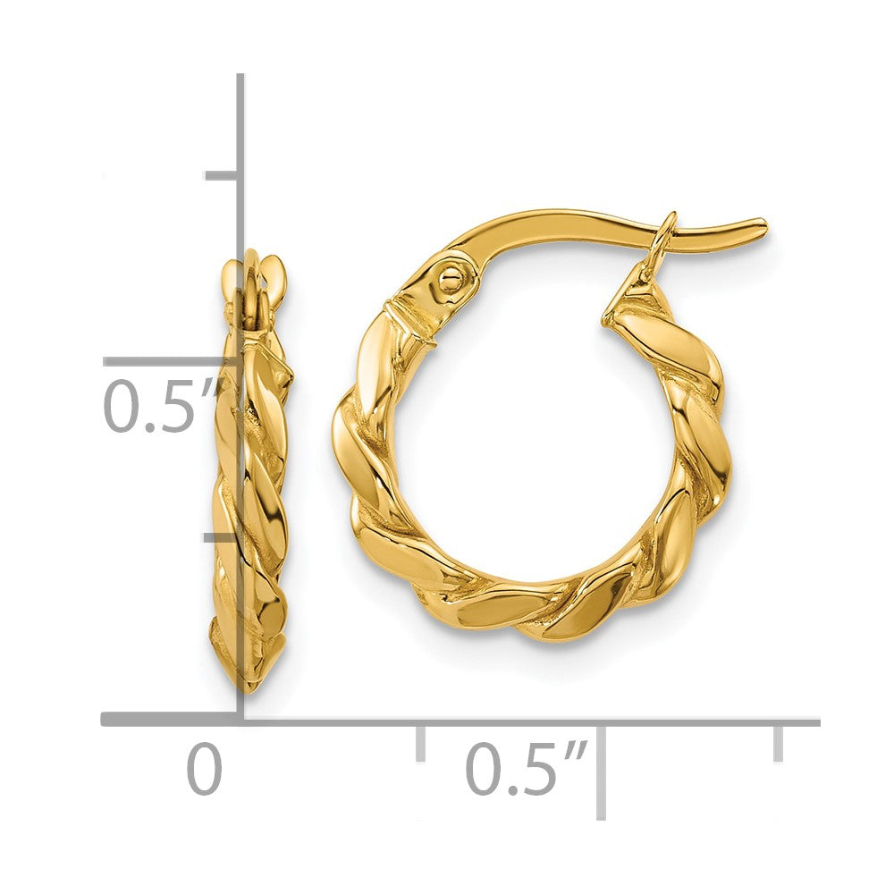 14K Yellow Gold Polished Twisted Round Hoop Earrings