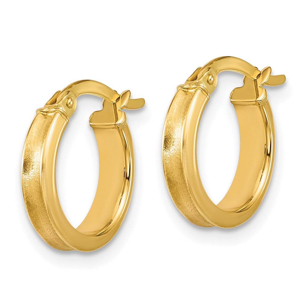 14K Yellow Gold Polished And Satin Round Hoop Earrings