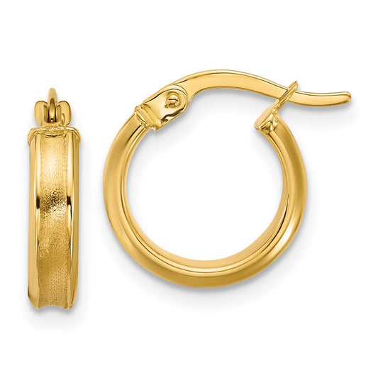 14K Yellow Gold Polished And Satin Round Hoop Earrings