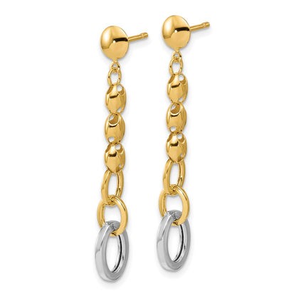 14K Yellow & Rhodium Wht Rh Polished Fancy Oval Link Post Dangle Earrings