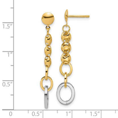 14K Yellow & Rhodium Wht Rh Polished Fancy Oval Link Post Dangle Earrings