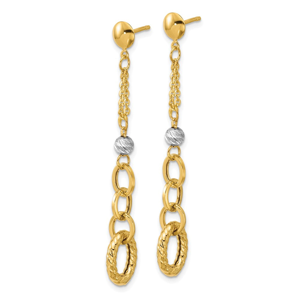 14K Yellow & Rhodium Wht Rh Polish/Dia Cut/Twisted Post Dangle Earrings