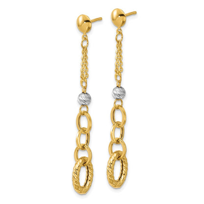 14K Yellow & Rhodium Wht Rh Polish/Dia Cut/Twisted Post Dangle Earrings