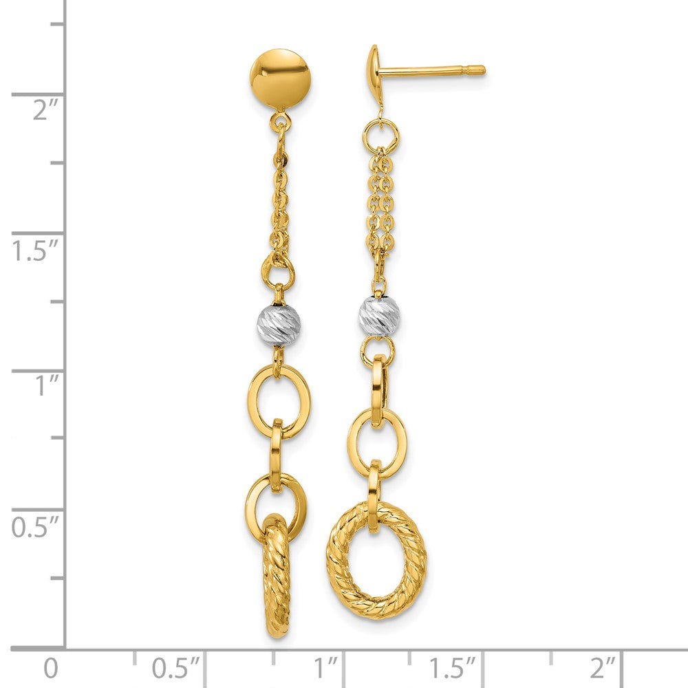 14K Yellow & Rhodium Wht Rh Polish/Dia Cut/Twisted Post Dangle Earrings