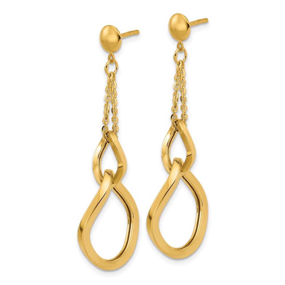14K Yellow Gold Polished Fancy Contoured Link Post Dangle Earrings