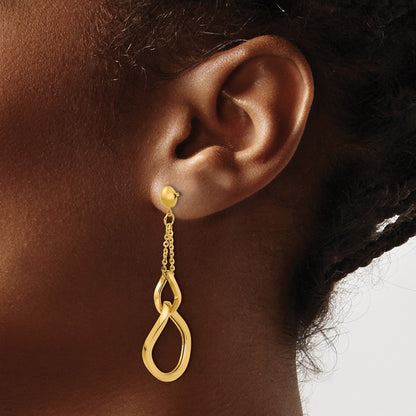14K Yellow Gold Polished Fancy Contoured Link Post Dangle Earrings