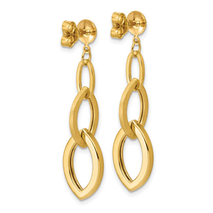 14K Yellow Gold Polished And Brushed Fancy Post Dangle Earrings