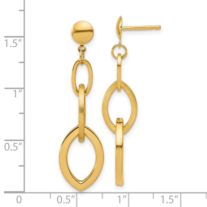 14K Yellow Gold Polished And Brushed Fancy Post Dangle Earrings