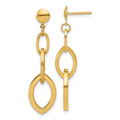 14K Yellow Gold Polished And Brushed Fancy Post Dangle Earrings