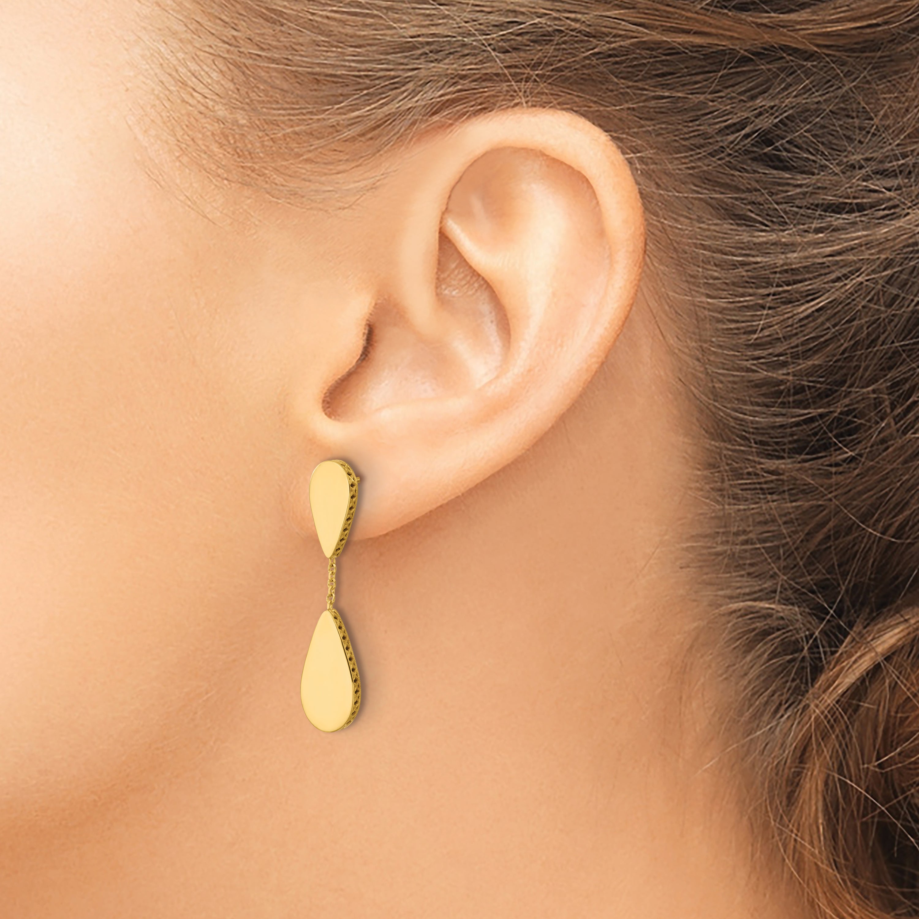 14K Yellow Gold Polished And Satin Teardrop Post Dangle Earrings