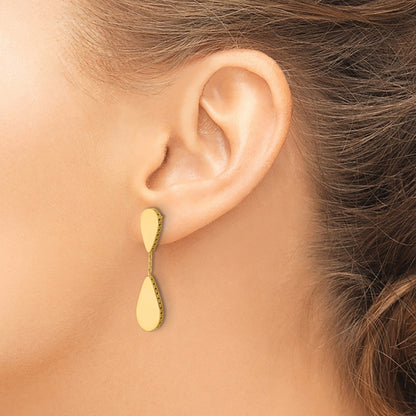 14K Yellow Gold Polished And Satin Teardrop Post Dangle Earrings