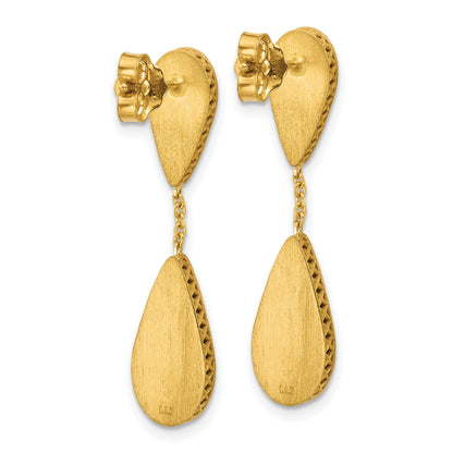 14K Yellow Gold Polished And Satin Teardrop Post Dangle Earrings