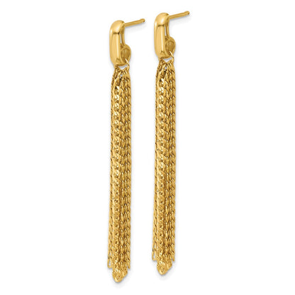 14K Yellow Gold Polished Fancy Curb Link Tassel Post Dangle Earrings